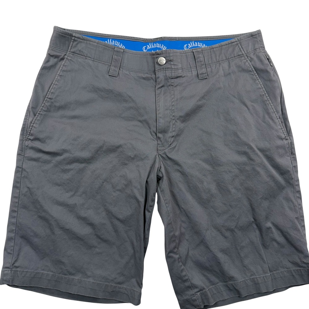 Callaway Golf Shorts Mens 34 Gray Cotton Blend Stretch Flat Front Active